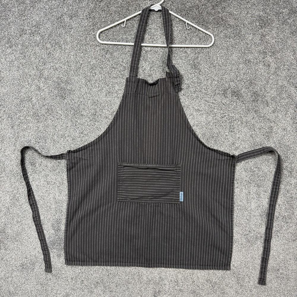 Now Designs Chef Apron Unisex One Size Gray White Pinstripe Kitchen Minimalist